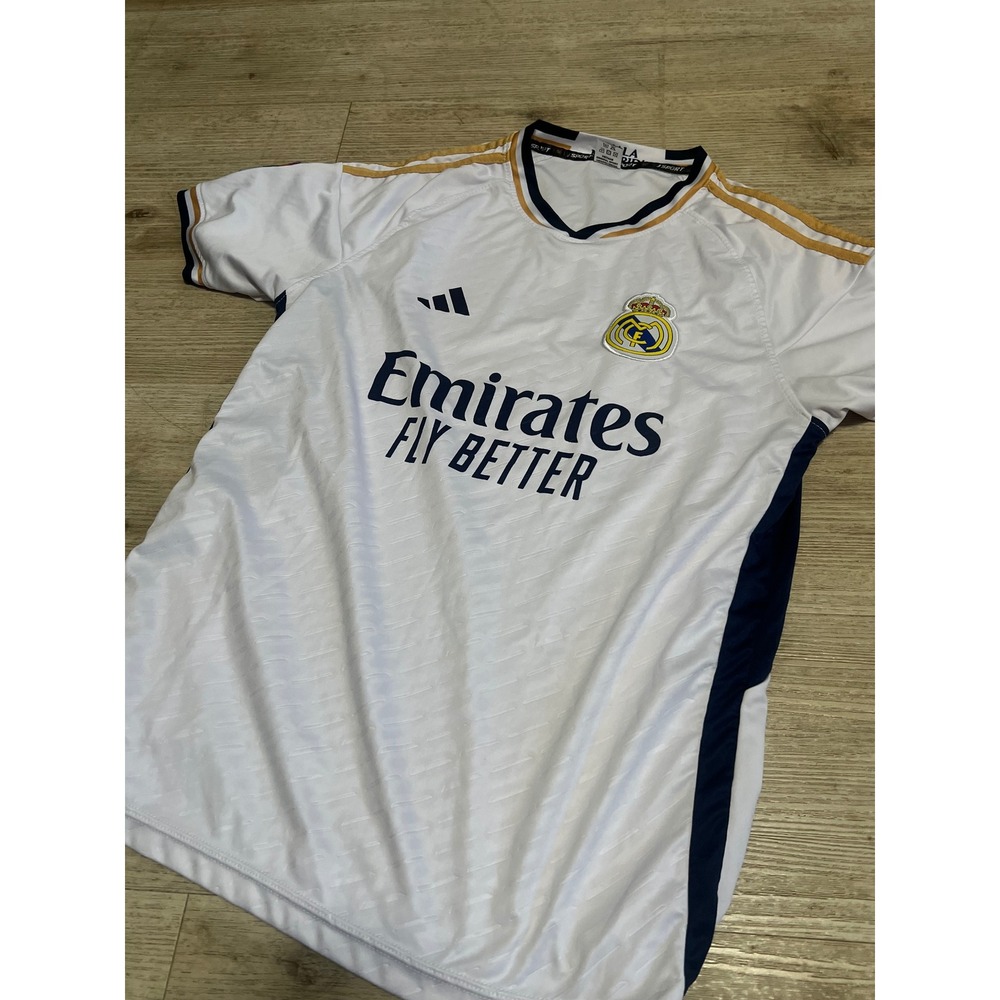 Real Madrid 2023-24 Home‎ Jersey White Gold Mens XL Soccer Shirt Jsport